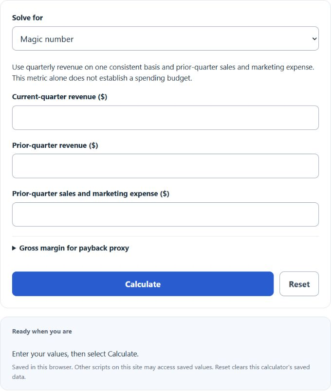 SaaS Magic Number Calculator screenshot