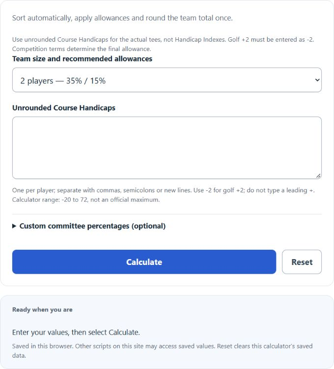 Scramble Handicap Calculator screenshot