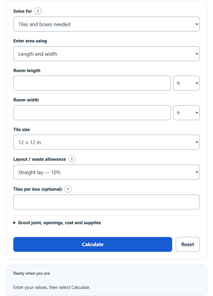 Tile Calculator – How Many Tiles & Boxes You Need screenshot