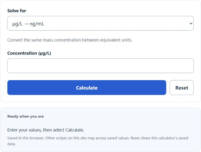 ug/l to ng/ml Converter screenshot