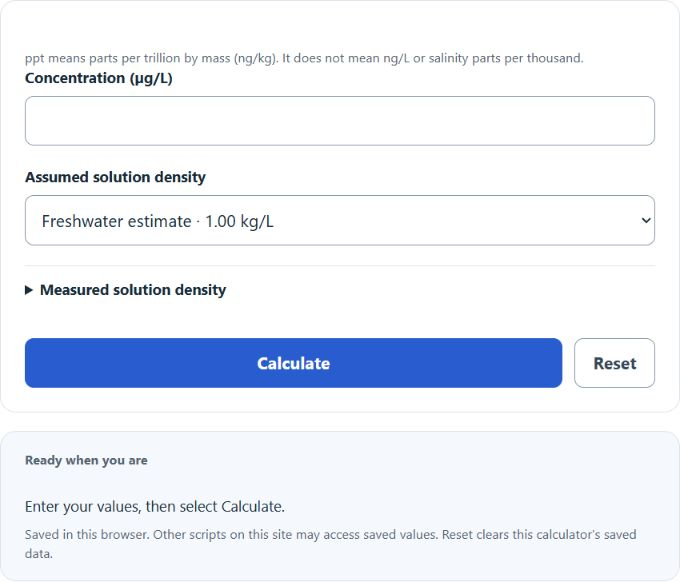 ug/l to ppt Converter screenshot