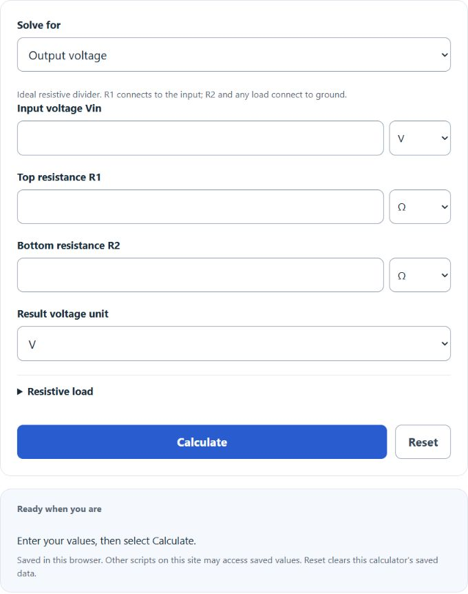 Voltage Divider Calculator screenshot